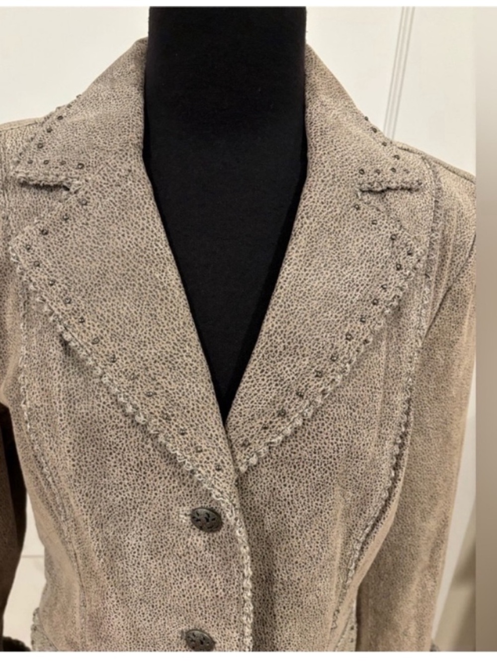 Bradley NEW Leather Button Front Jacket Womens S Taupe Grey Western Ranch Studs - Picture 3 of 13